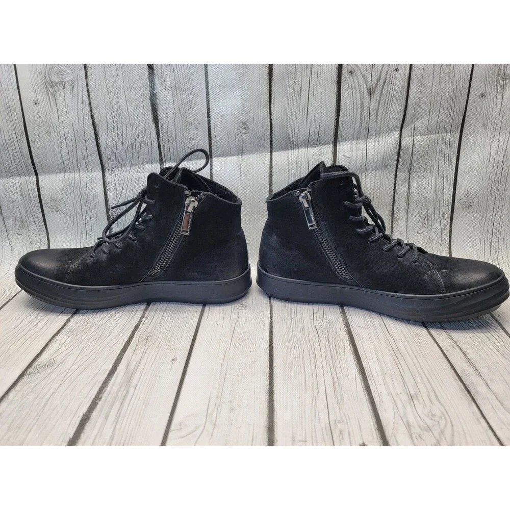 Karl Lagerfeld Men's 10.5 Black Nubuck Leather Sneakers High Top Zip Up LF8A4037